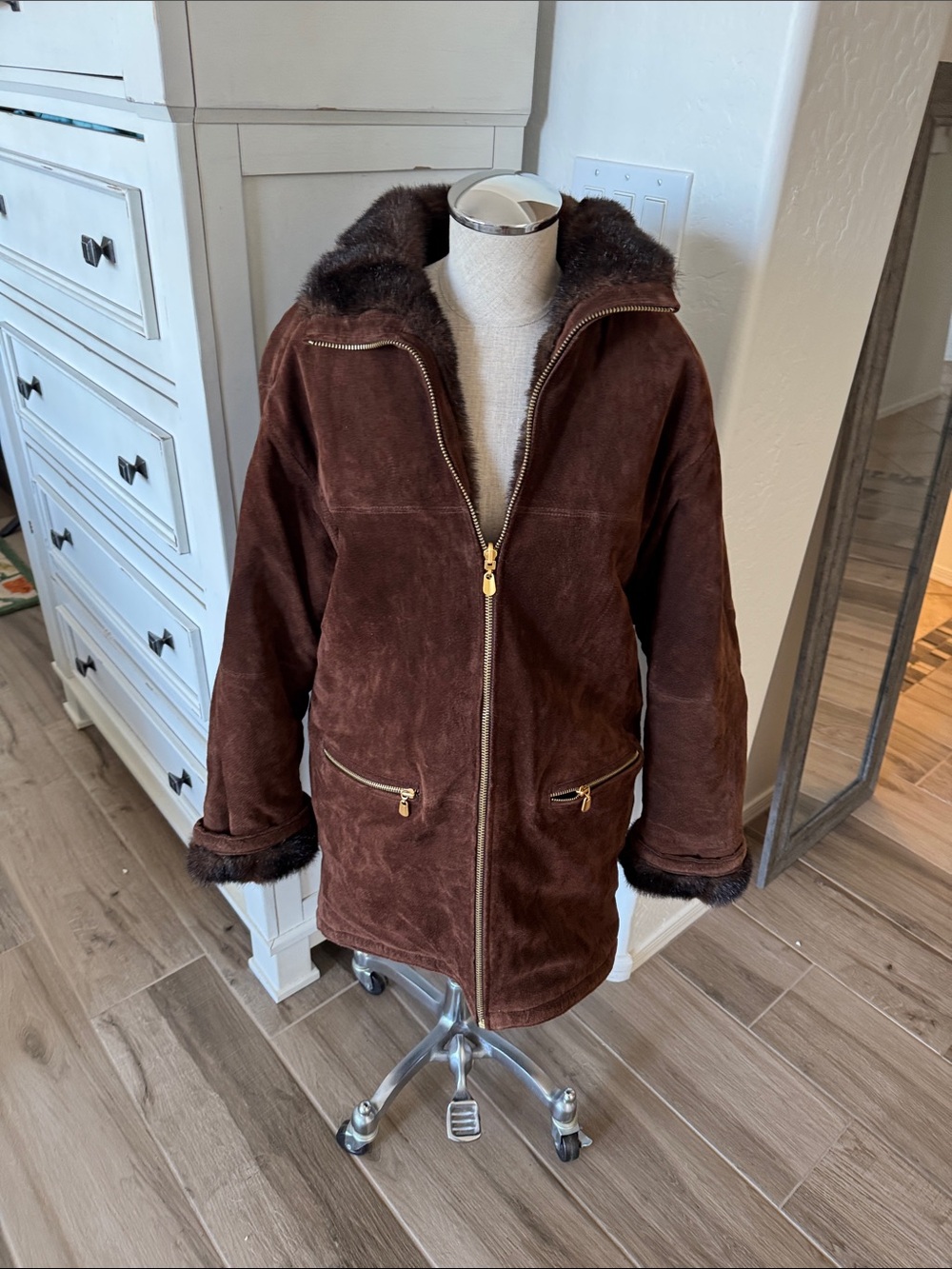 Winlit M reversible suede and faux fur jacket coat